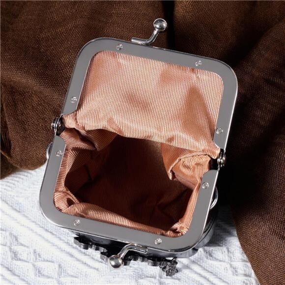 Mini Purse Gothic Crossbody Bag Tiny Chain Leather Coin Wallet for Women Black - Picture 4 of 8